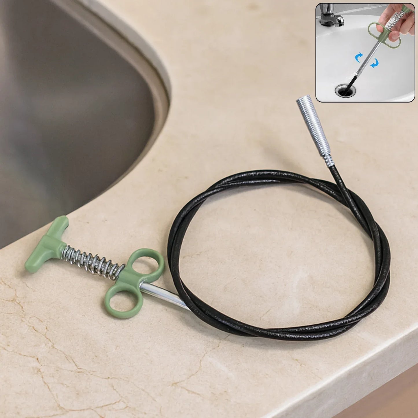 Flexible Spring Drain Cleaning Tool With Hand Grip (1 Pc 157 Cm) - Zidbik