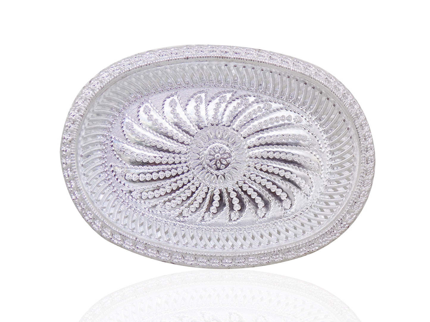 2090 Multipurpose Royal Design Oval Silver Gift Tray - Zidbik