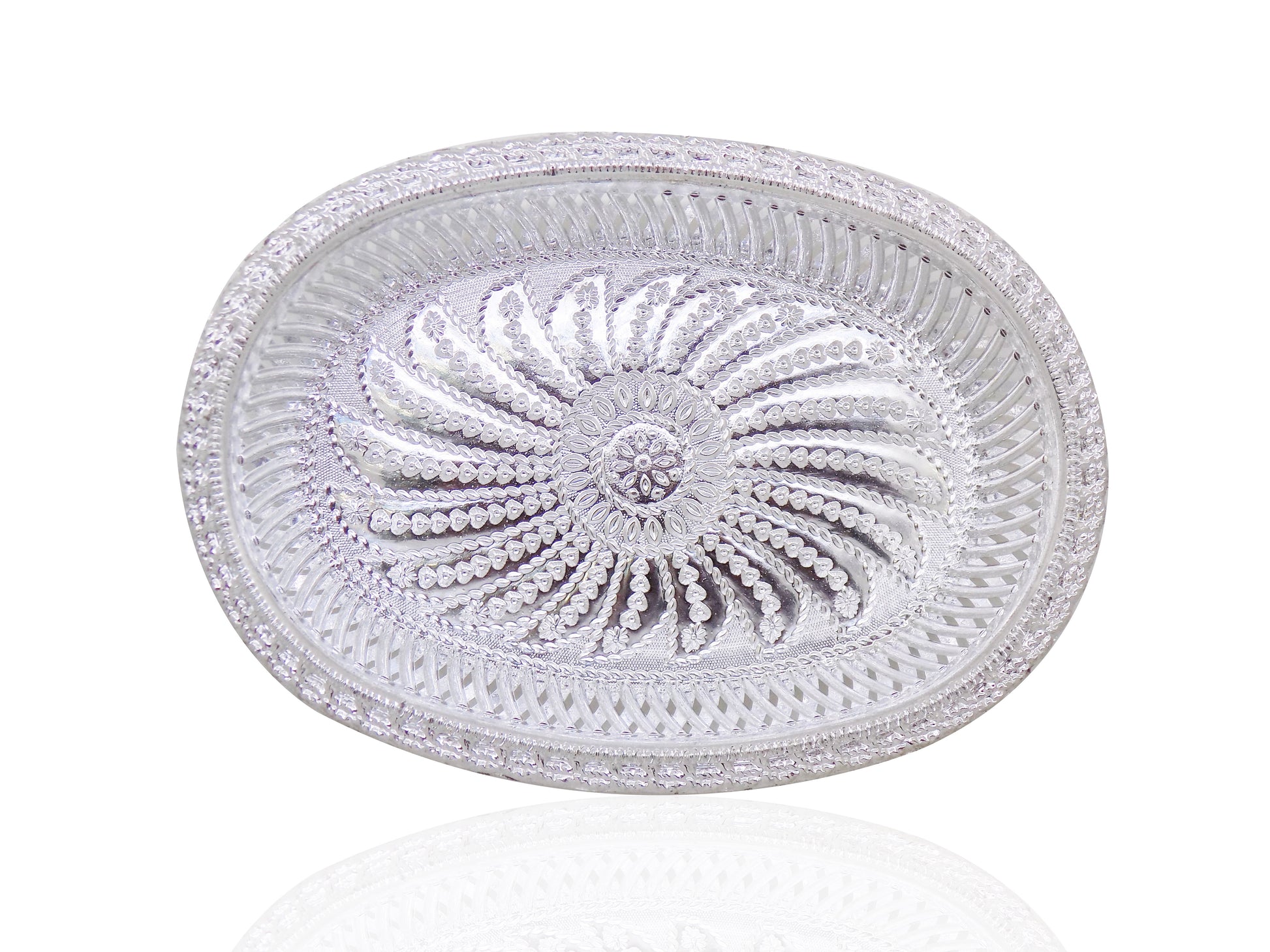2090 Multipurpose Royal Design Oval Silver Gift Tray - Zidbik