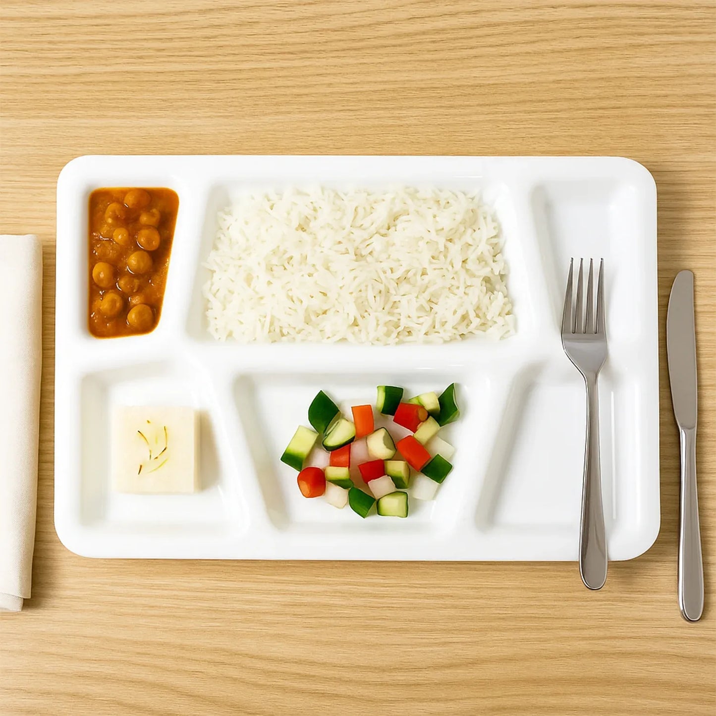 Plastic Multi-compartment Rectangular Meal Serving Tray Plate (1 Pc White) - Zidbik