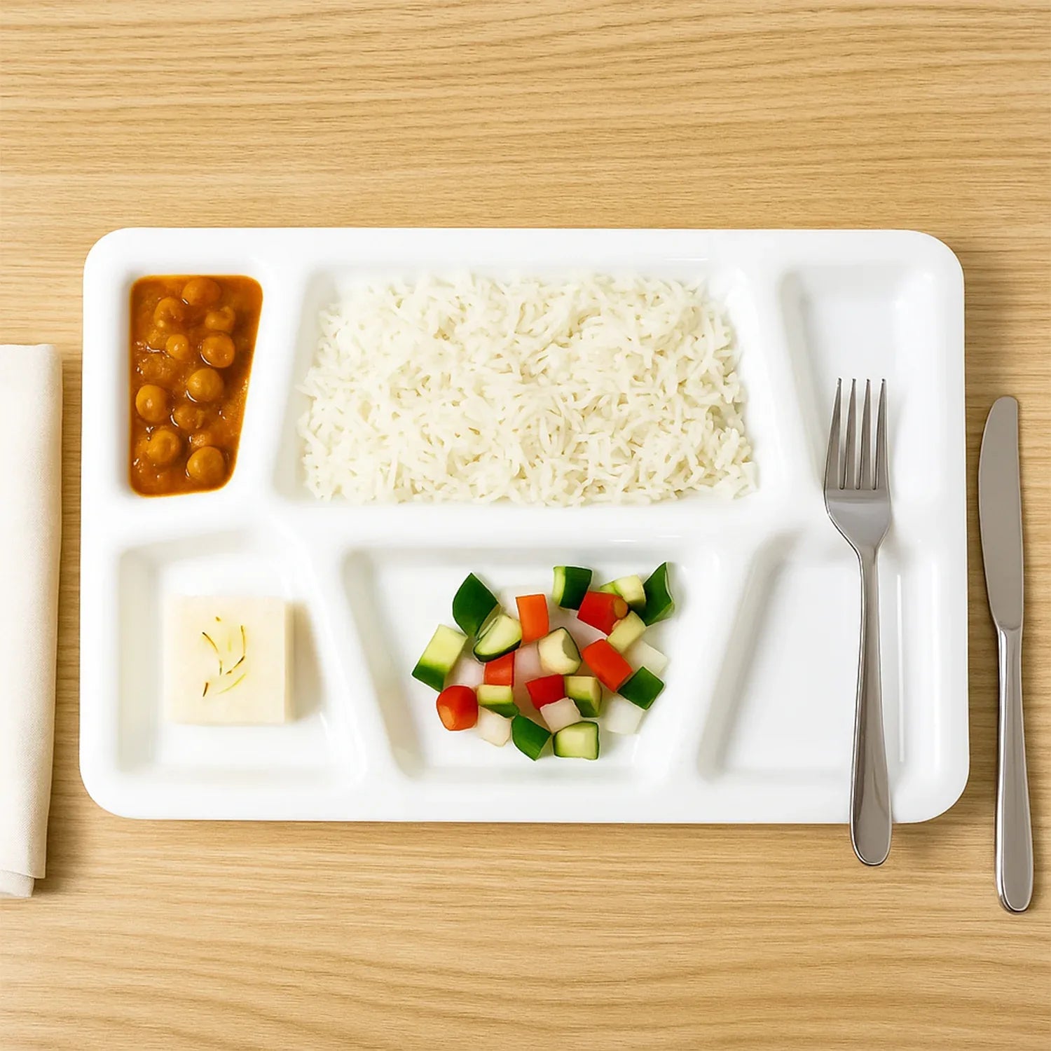 Plastic Multi-compartment Rectangular Meal Serving Tray Plate (1 Pc White) - Zidbik
