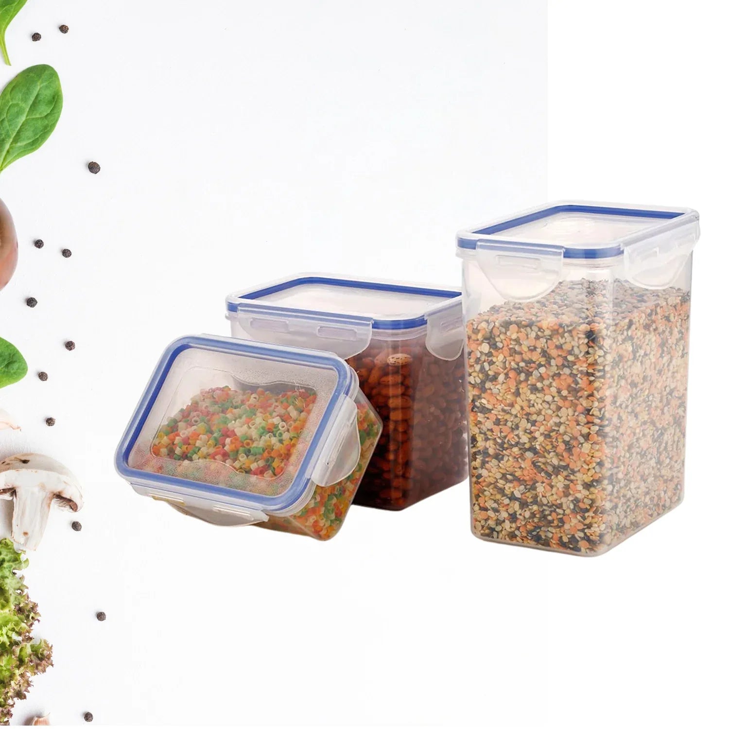 5800 Classics Rectangular Plastic Airtight Food Storage Containers With Leak Proof Locking Lid Storage Container Set Of 3 Pc( Approx Capacity 500ml1000ml1500ml Transparent) - Zidbik