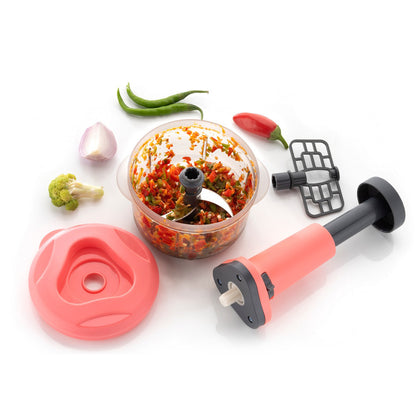 5102 2in1 Push Chopper 800ml Stainless Steel Blade Quick  Powerful Manual Hand Held Food Chopper To Chop  Cut Fruits Vegetables Herbs Onions For Salsa Salad - Zidbik