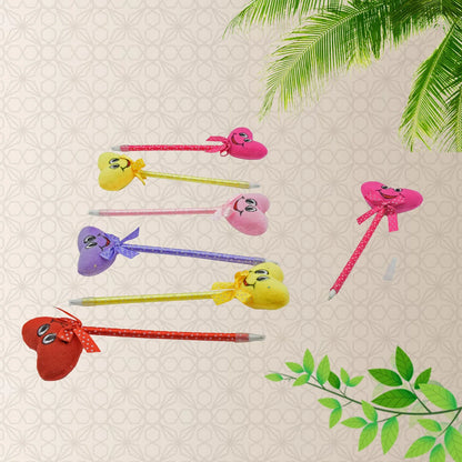 4292 Cute Cartoon Shape Heart Design Facy Writting Pen Attached Rattle Ball Pen Smooth Writing For Wedding Events Multiuse Pen Best Pen L Use For Kids (12 Pcs Set Mix Design Color) - Zidbik