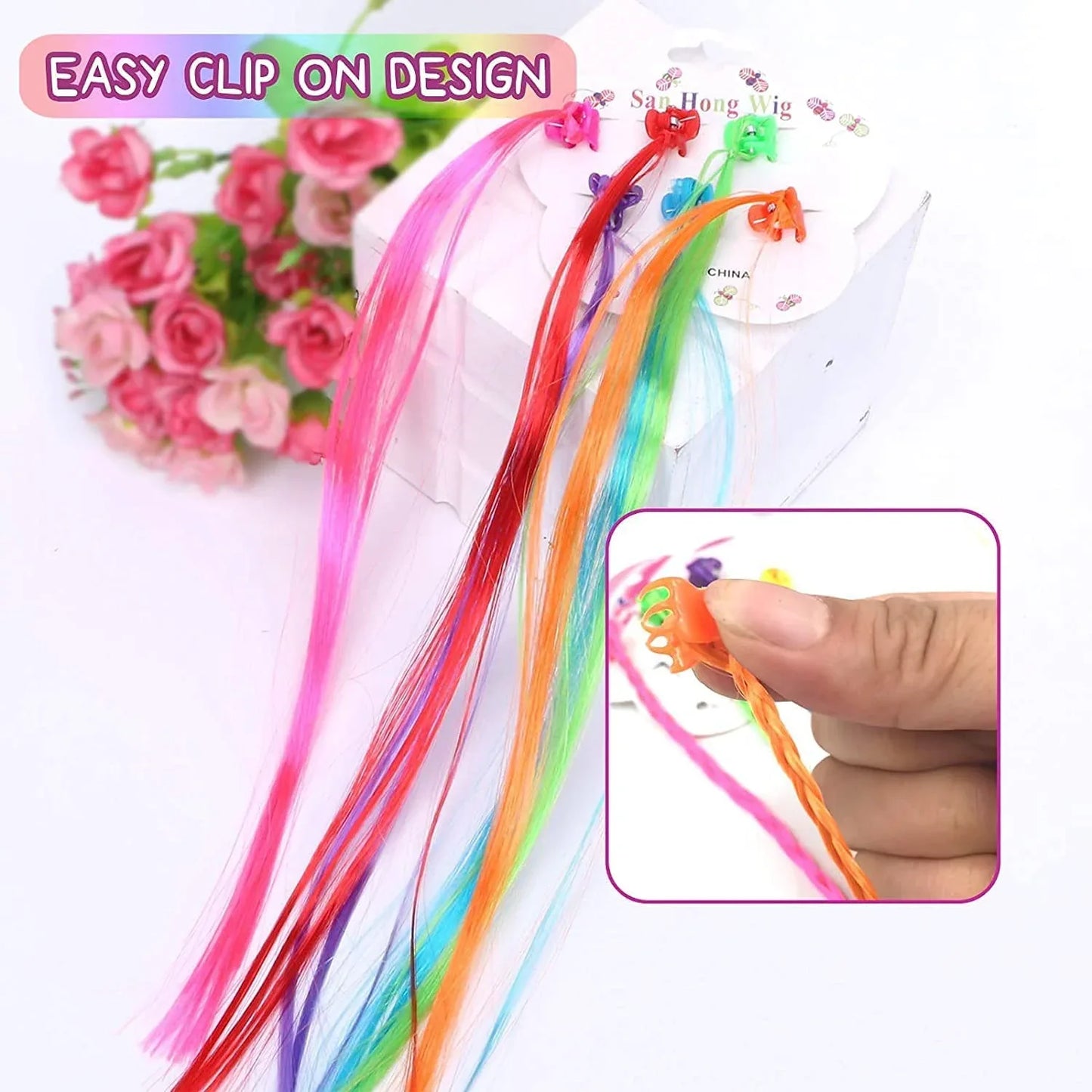 Kids Hair Extensions With Hair Clips (6 Pc Mix Color) - Zidbik