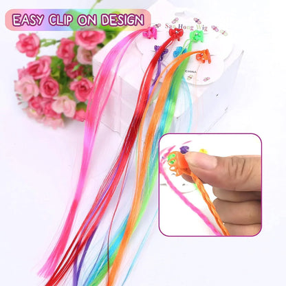 Kids Hair Extensions With Hair Clips (6 Pc Mix Color) - Zidbik