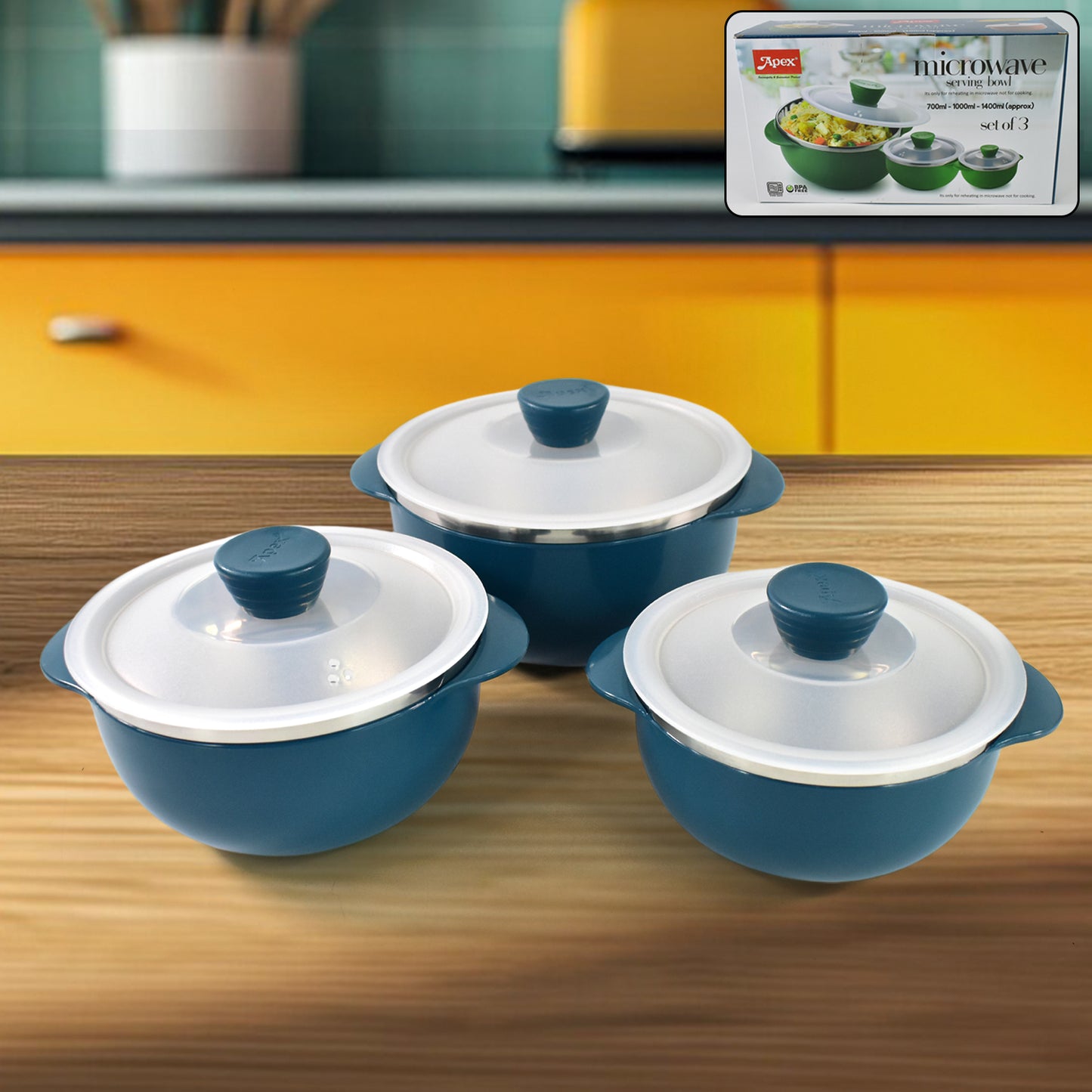 Apex Microwave-safe Serving Bowl 3 Pcs Set (700ml 1000ml 1400ml) - Zidbik