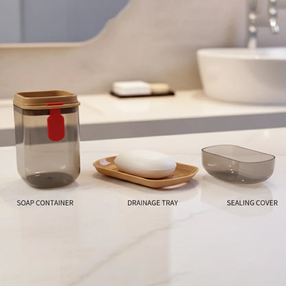 Premium Plastic Soap Box With Drain Tray Protective Cover - Zidbik