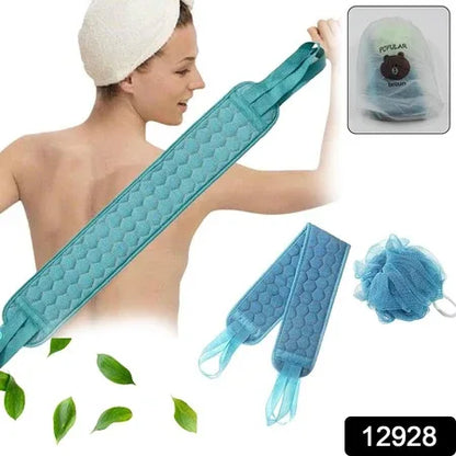 12928 Bath Shower Set Scrubber Loofah Sponge Pouf Bath Brush Extra Long Dual Sided Scrubber Long Lasting Deep Clean Super Soft Body Scrubber For Men Woman (2 Pcs Set) - Zidbik