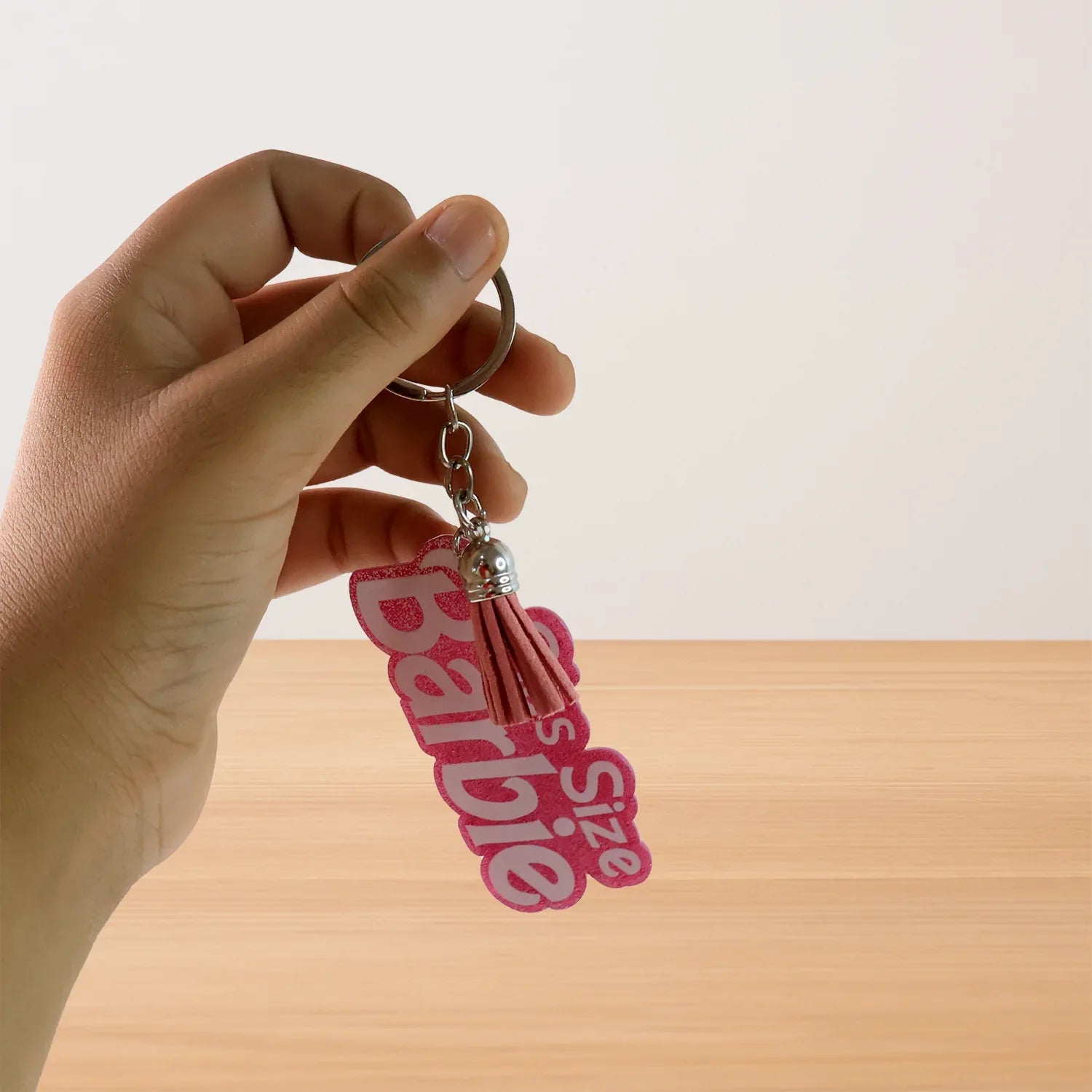 Text Keychain With Glitter Finish And Tassel Charm (1 Pc) - Zidbik