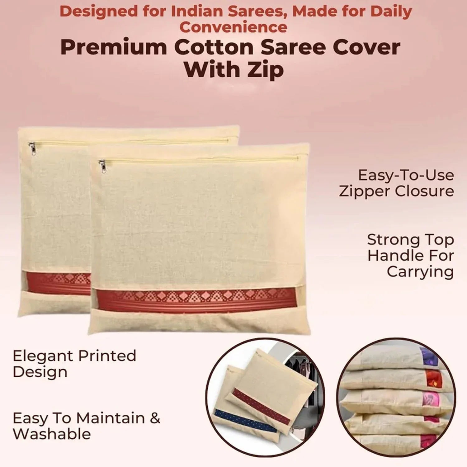 Zip Closure Saree Storage Bag (14.516.5 Cm 1 Pc) - Zidbik