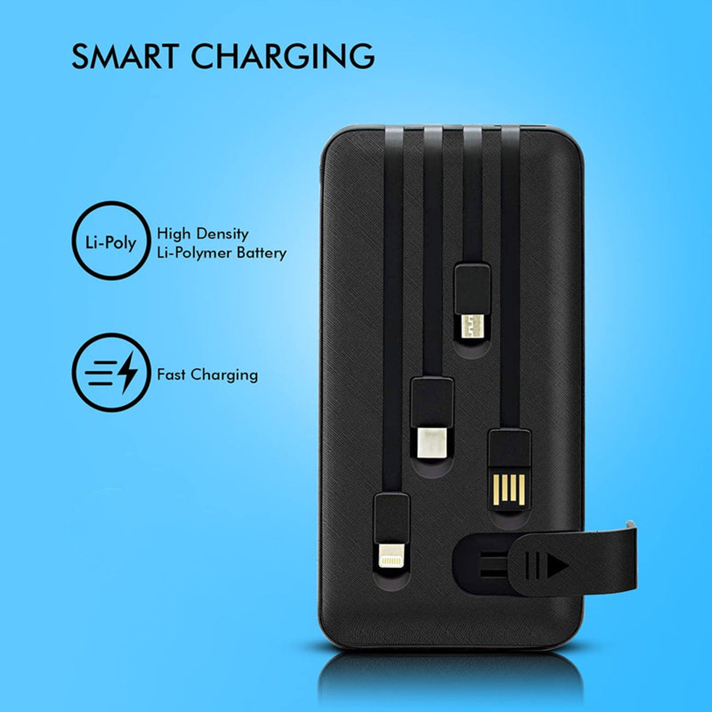 10000mah 12w Fast Charging Power Bank With Built 4 In 1 Usb With Mobile Holder (1 Pc) - Zidbik