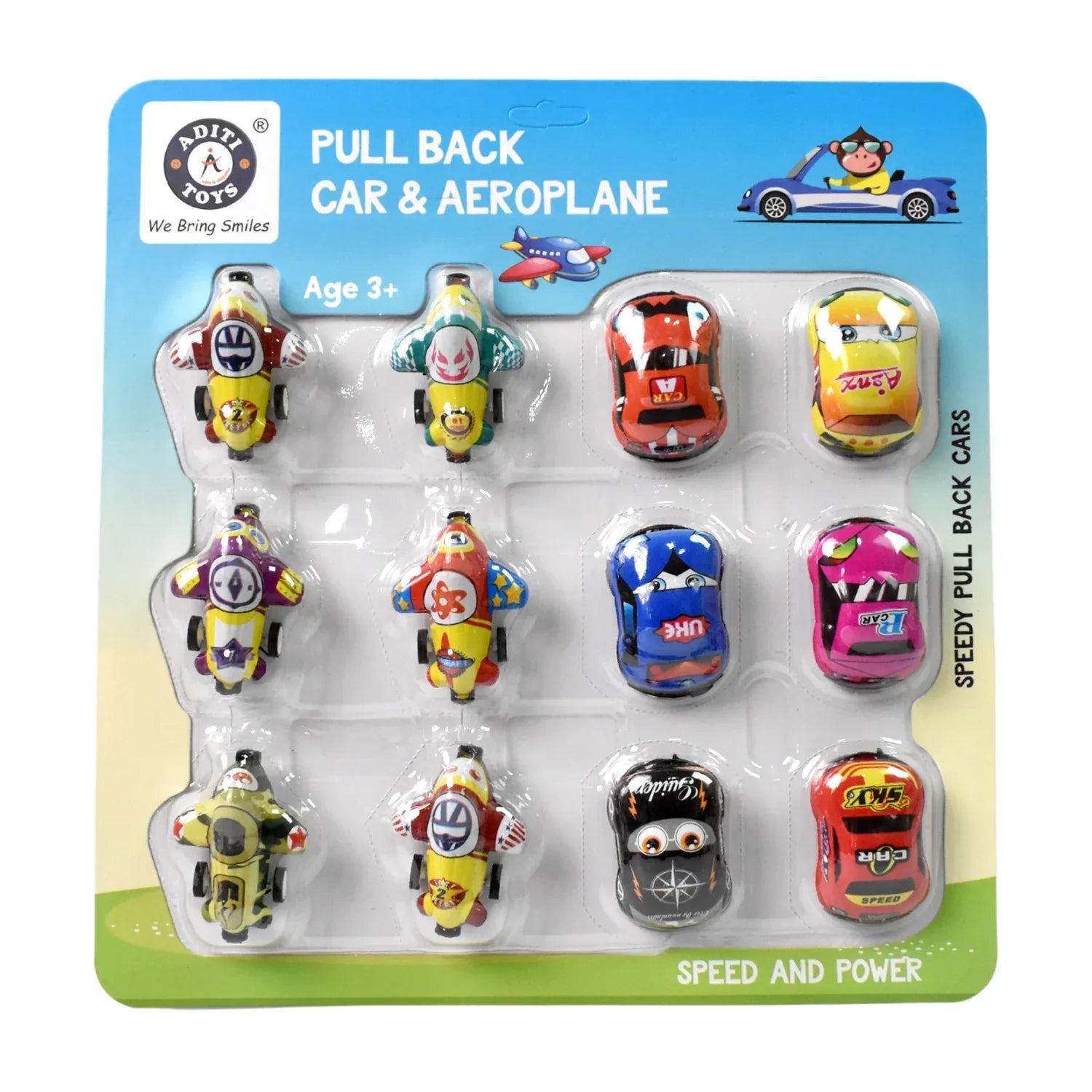 Mini Pull Back Car Aeroplane Pvc Plastic Pull Back Car Cartoon Toys (12 Pcs Set) - Zidbik