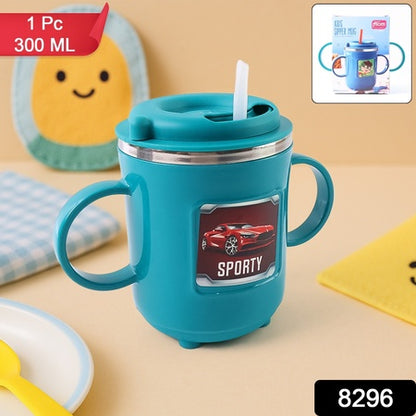 Kids Sporty Sipper Mug With Straw And Dual Handles Approx 300ml (1 Pc) - Zidbik