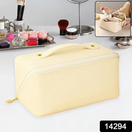 Premium Cream Travel Makeup Toiletry Organizer Pouch With Zipper Handle (1 Pc) - Zidbik