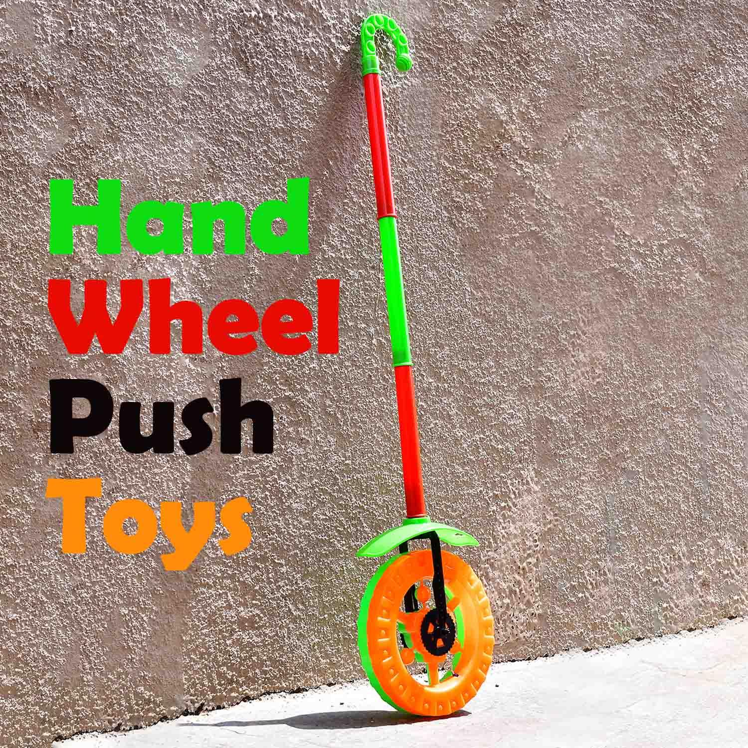 4435 Plastic Single Wheel Push Run Toy With Handle And Two Lights On Wheel. Push Toy For Kids. - Zidbik