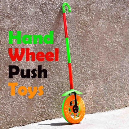 4435 Plastic Single Wheel Push Run Toy With Handle And Two Lights On Wheel. Push Toy For Kids. - Zidbik