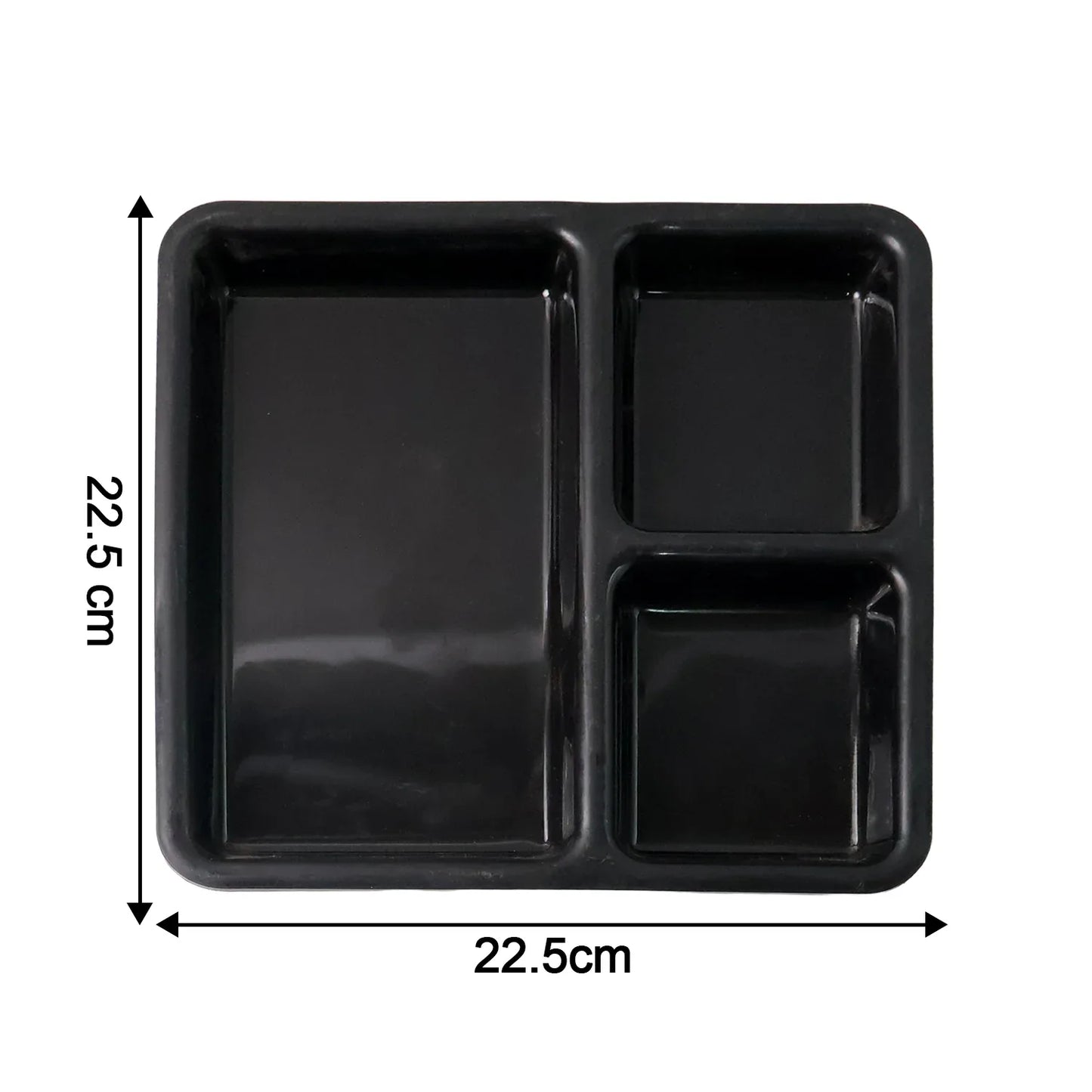 Plastic Multi-compartment Meal Serving Tray 3-section Rectangular Dining Plate (1 Pc Black) - Zidbik