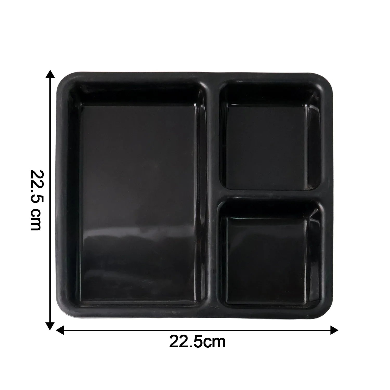 Plastic Multi-compartment Meal Serving Tray 3-section Rectangular Dining Plate (1 Pc Black) - Zidbik