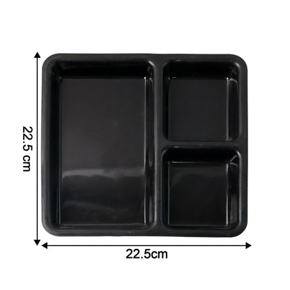 Plastic Multi-compartment Meal Serving Tray 3-section Rectangular Dining Plate (1 Pc Black) - Zidbik