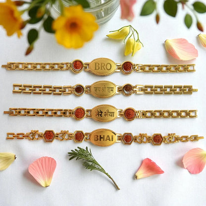 Gold Plated Metal Bracelet Rakhi For Brother (1 Pc) - Zidbik