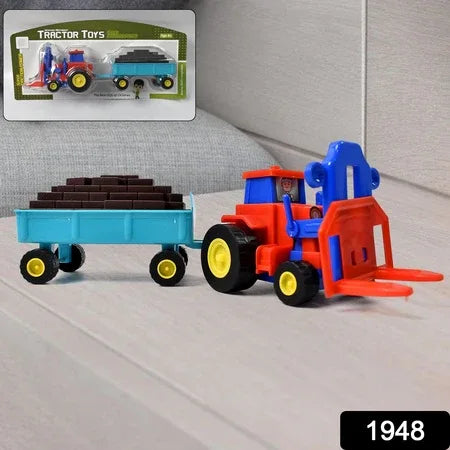 Plastic Tractor Toy Friction Powered Tractor With Bricks Trolley (1 Pc) - Zidbik