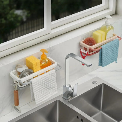 8788 Multipurpose Platic Hanging Drain Rack Retractable Sponge Storage Hanging Rack With Adhesive Hook For Kitchen And Bathroom Dishcloth Holders Basket Drying Tray Organizer - Zidbik