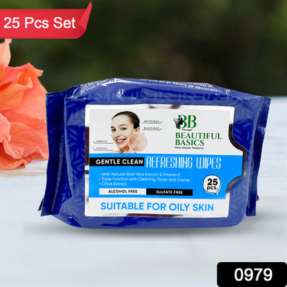Refreshing Wet Wipes For Face  Facial Cleansing  Refreshing  Skin Hydration Soothing For Skin  Ph Balance  Alcohol Free  Nourishing With Fruit Extract  25 Wipes - Zidbik