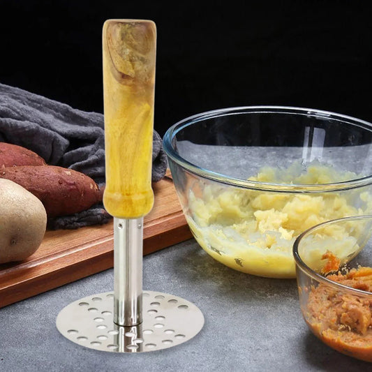 064 Stainless Steel Potato Masher Pav Bhaji Masher With Wooden Handle - Zidbik