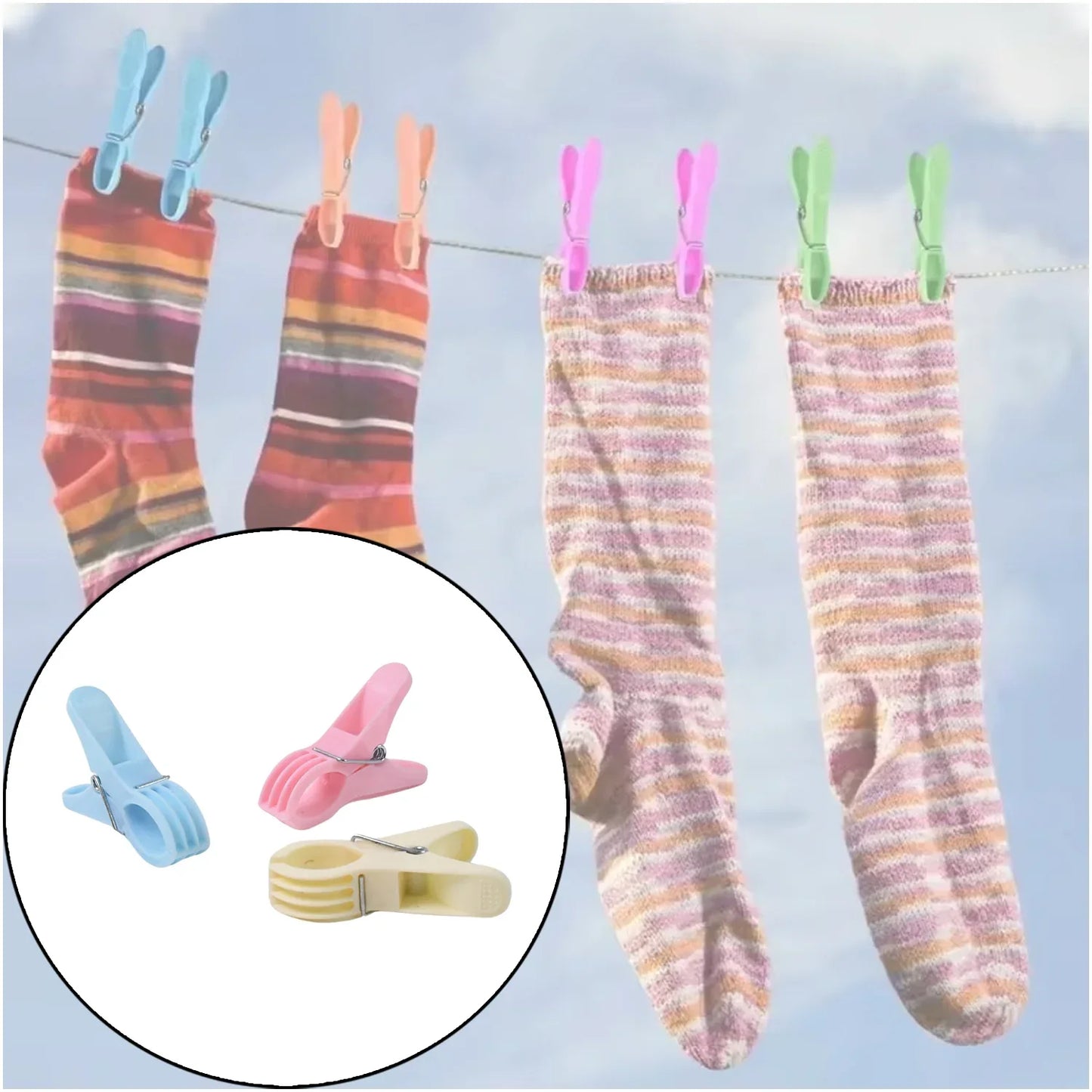 Plastic Cloth Clips (Multicolour) - Pack Of 12 - Zidbik