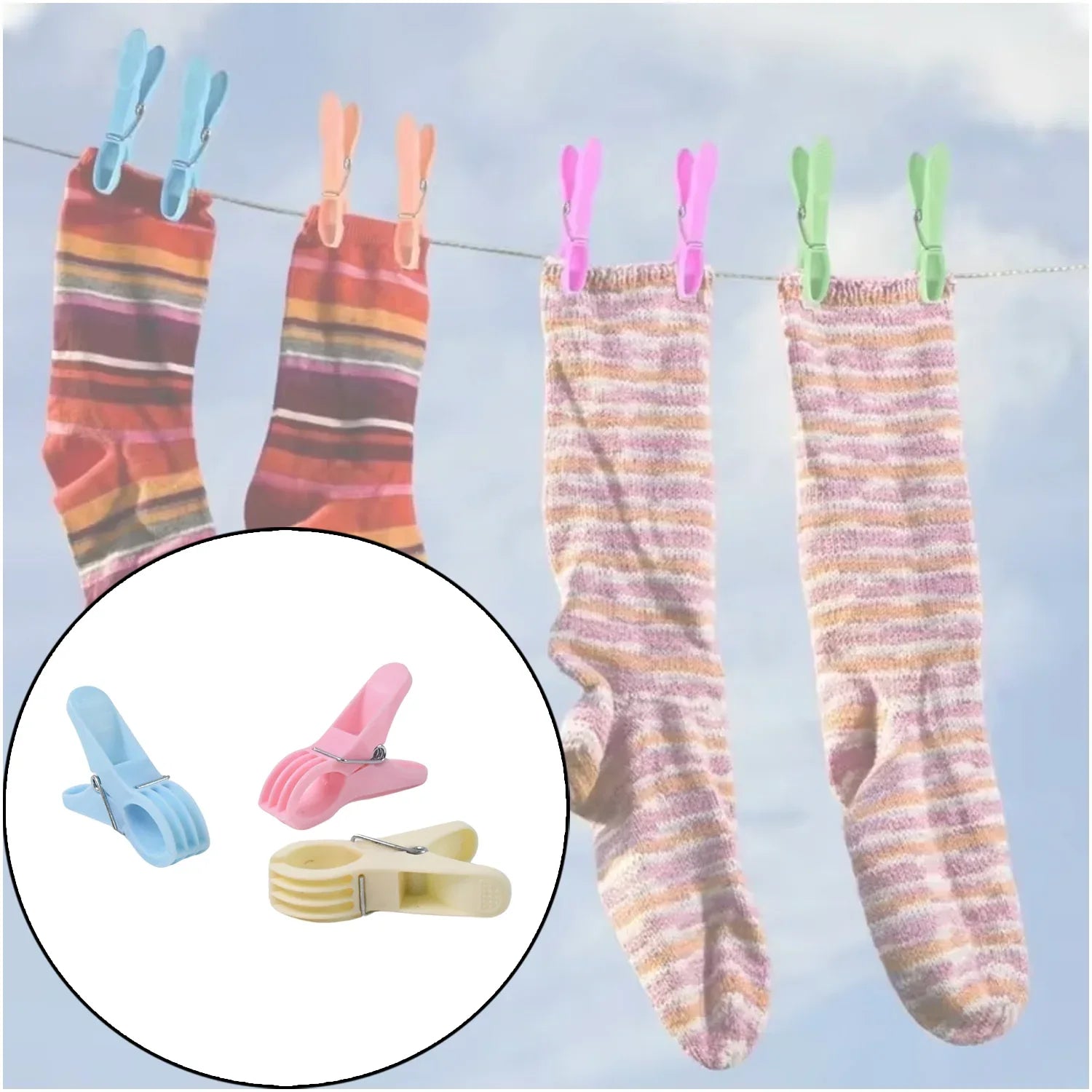 Plastic Cloth Clips (Multicolour) - Pack Of 12 - Zidbik