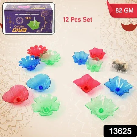 Colourful Reflection Diya Combo Plastic Candle Cup With Multi Shape (12 Pcs Set) - Zidbik