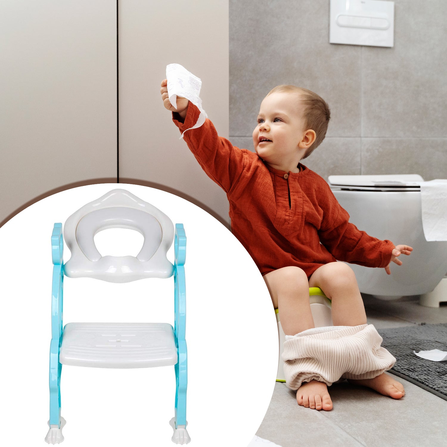 8492 2 In 1 Potty Training Toilet Seat With Step Stool Ladder For Boy And Girl Baby Toddler Kid Childrens Toilet Training Seat Chair With Soft Padded Seat And Sturdy Non-slip Wide Step Make Potty Easier For Your Kids (Multi-color) - Zidbik