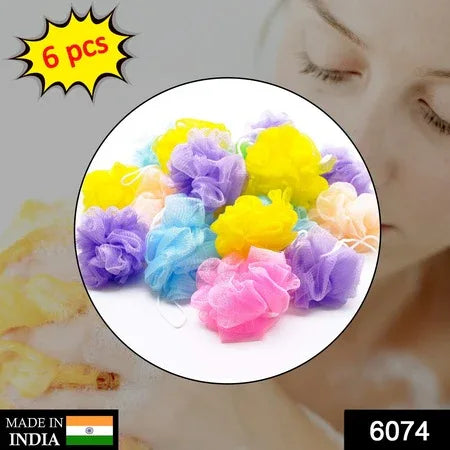 6074 Bath Shower Loofah Sponge Pouf Body Scrubber (Pack Of 6pcs) - Zidbik