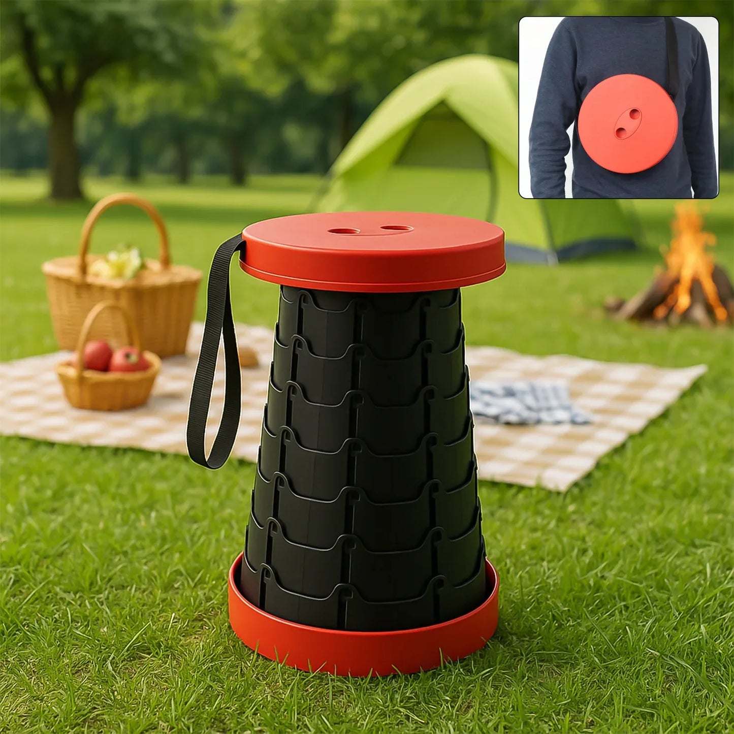 Adjustable Portable Telescopic Folding Stool (1 Pc) - Zidbik