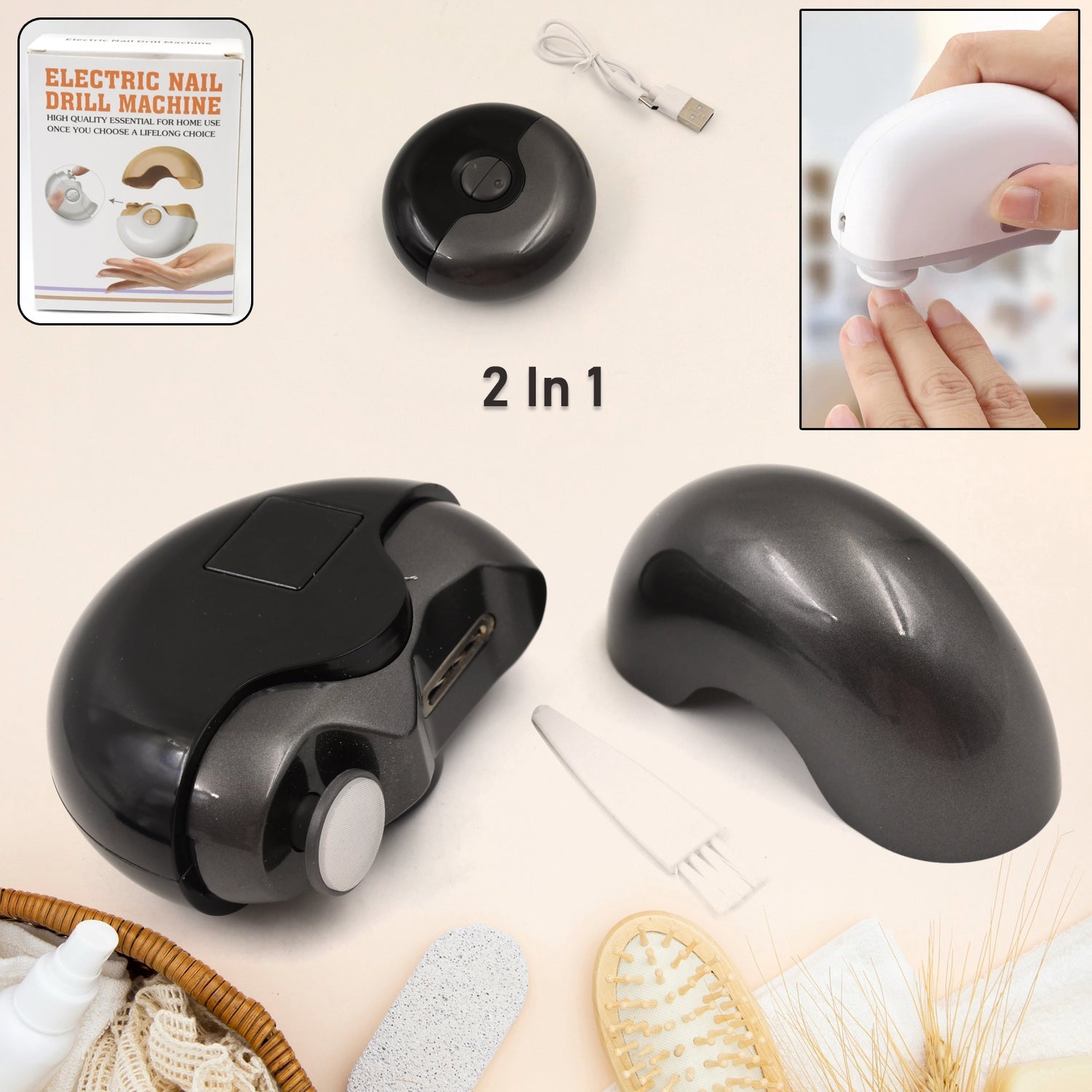 2-in-1 Electric Nail Clippers Nail File With Light (1 Pc) - Zidbik