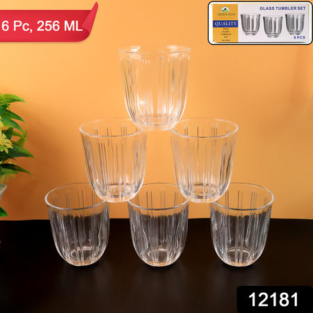 Premium Transparent Glass Tumbler Set (256ml  6 Pc) - Zidbik