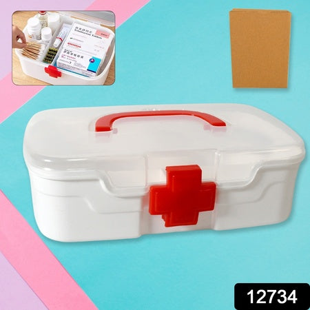 12734 Medical Box 1 Piece Indoor Outdoor Medical Utility Medicine Storage Box Detachable Tray Medical Box Multi Purpose Regular Medicine First Aid Box With Handle  Transparent Lid - Zidbik