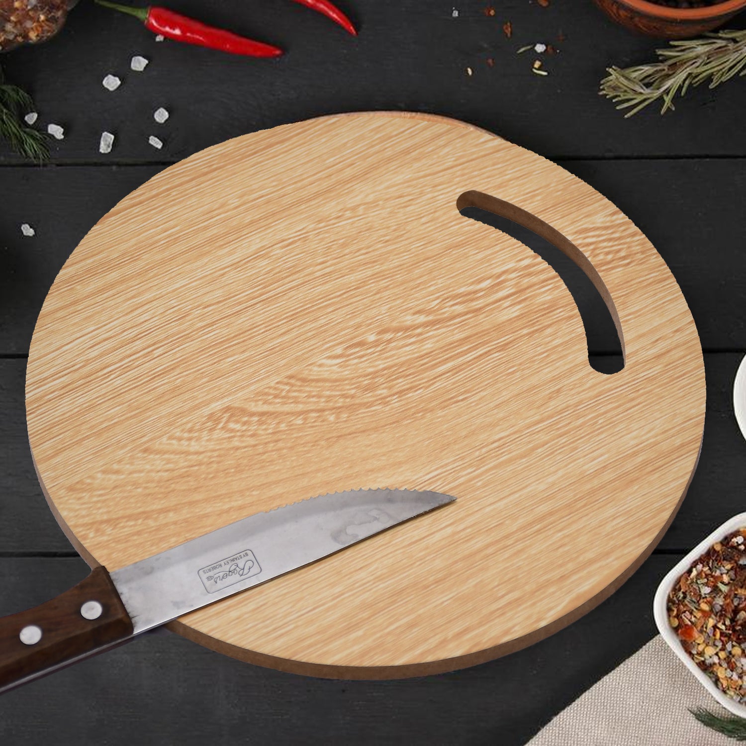 7123 Wooden Round Chopping Board  For Chopping Fruit  Vegetable - Zidbik