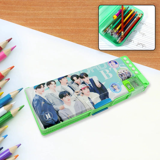 4251 Multipurpose Compass Box Pencil Box With 2 Compartments For School Cartoon Printed Pencil Case For Kids Birthday Gift For Girls Boys Cartoon Printed Pencil Case For Kids. - Zidbik