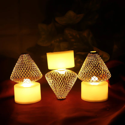 Set Of 12 Decorative Led Flameless Candle Lights With Golden Net Cover - Zidbik