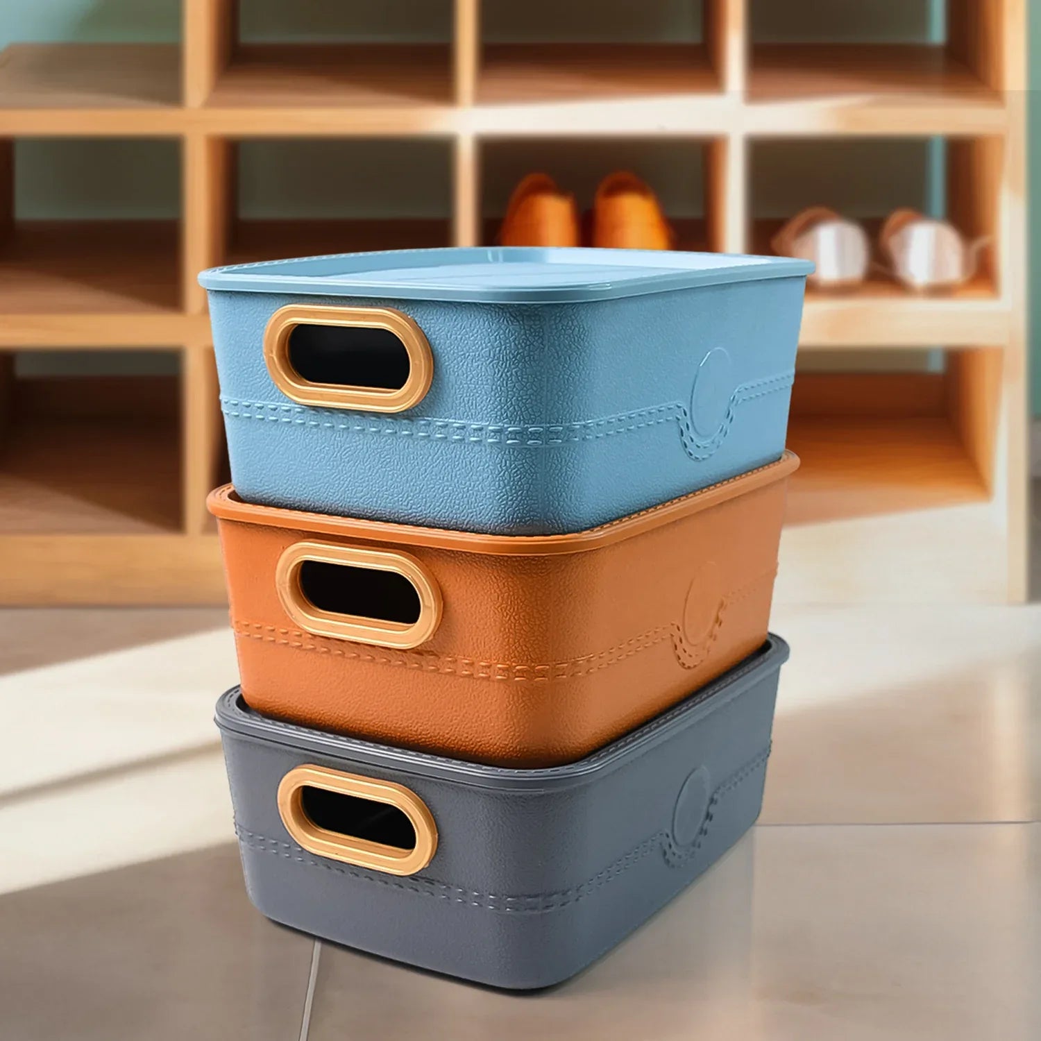 3-piece Plastic Multipurpose Storage Basket Bin Set With Handle (3 Pcs Set) - Zidbik