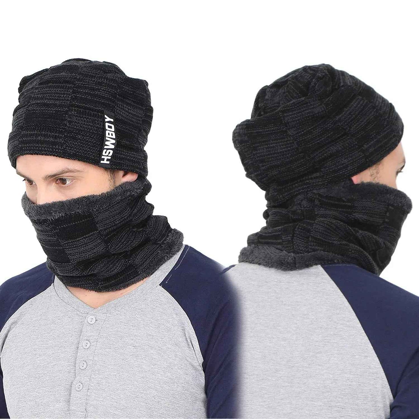 6066 Ultra Soft Unisex Woollen Beanie Cap Plus Muffler Scarf - Zidbik
