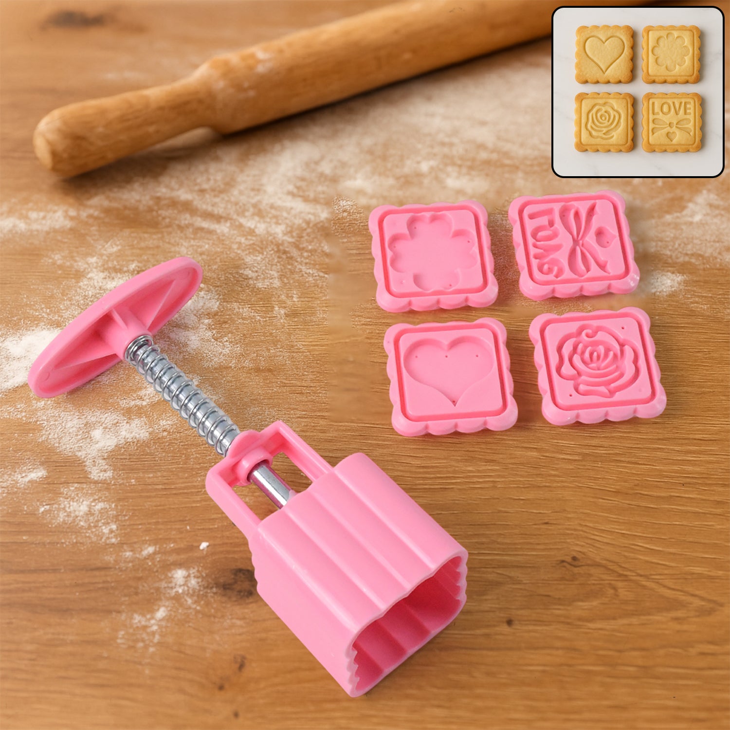 Multipurpose Cookie Biscuit Stamp Mold Set With Press Handle - Zidbik