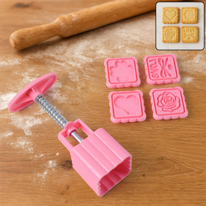 Multipurpose Cookie Biscuit Stamp Mold Set With Press Handle - Zidbik