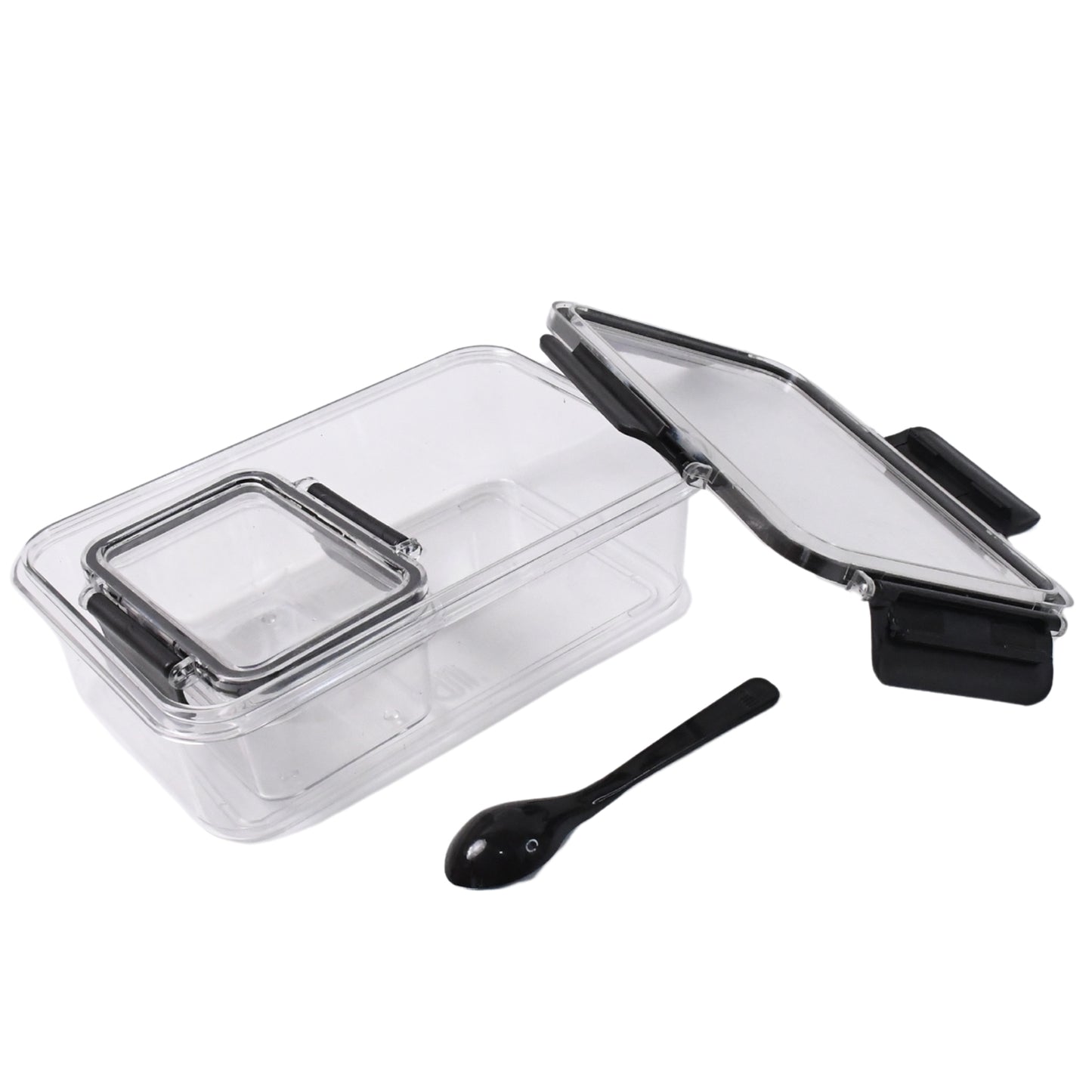 Plastic Kitchen Storage Container Big 800 Ml  Small 250 Ml With Air Seal Lock Lid  Spoon - Zidbik