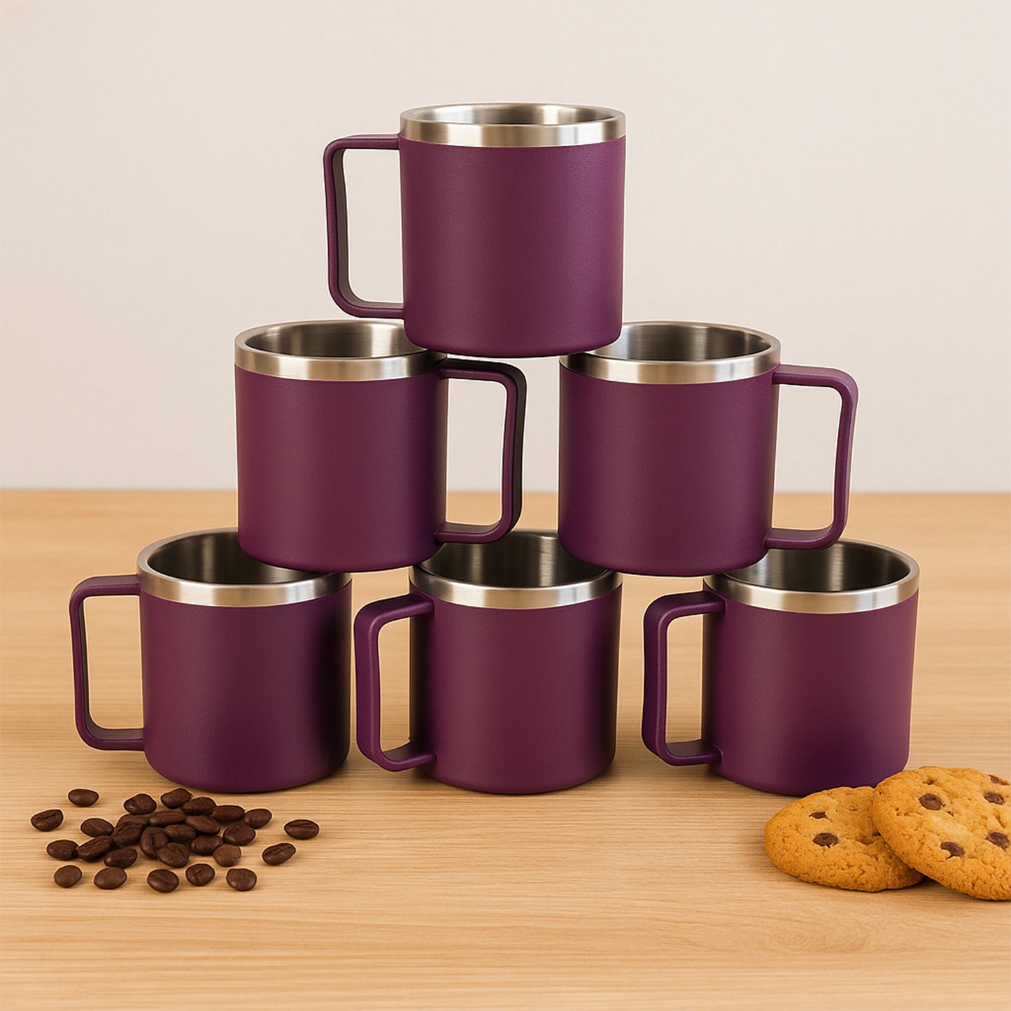 Supermom Stainless Steel Inner Coffee Mug Set (200ml  6 Pc) - Zidbik