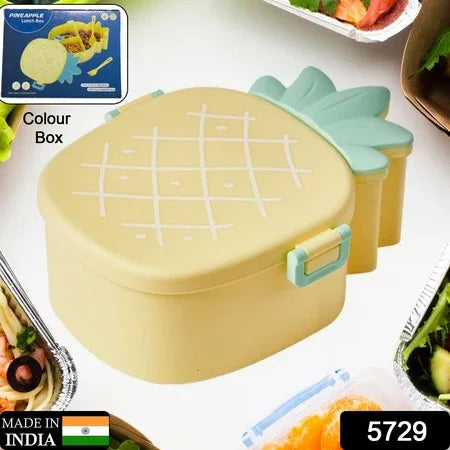 5729 Kids Lunch Box Cute Pineapple Shaped Bento Box With Fork Spoon Snack Candy Container Microwave Portable Office Lunch Box (1 Pc With Spoon Fork Color Box) - Zidbik