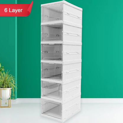 Stackable Multifunctional Storage For Clothes Foldable Drawer Shelf Basket Utility Cart Rack Storage Organizer Cart For Kitchen Pantry Closet Bedroom Bathroom Laundry (6 Layer 1 Pc) - Zidbik