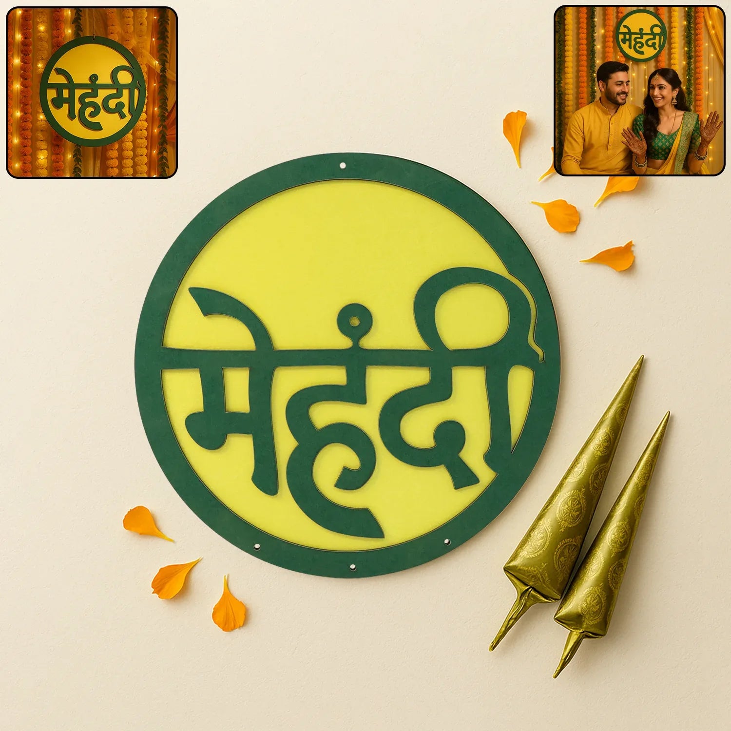 Mehndi Ceremony Wall Hanging Backdrop Sign Name Plate (1 Pc) - Zidbik